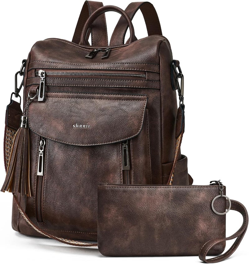 Shrrie Backpack Purse for Women Fashion Leather Backpack Purse Designer Travel Backpack Convertible Shoulder Bag with Wristlet for Work College - Image 1